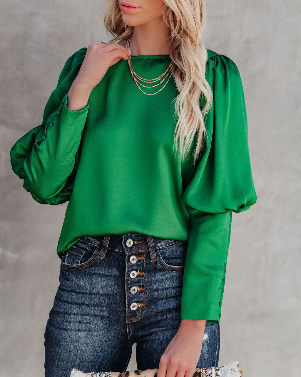Centerpiece Satin Statement Blouse - Emerald