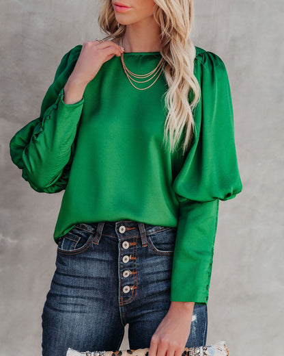 Centerpiece Satin Statement Blouse - Emerald