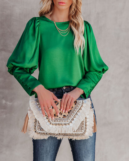 Centerpiece Satin Statement Blouse - Emerald
