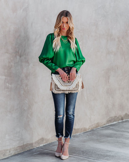 Centerpiece Satin Statement Blouse - Emerald