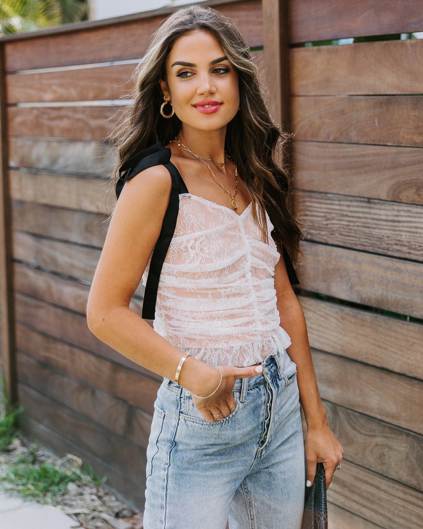 Central Park Ruched Lace Crop Top