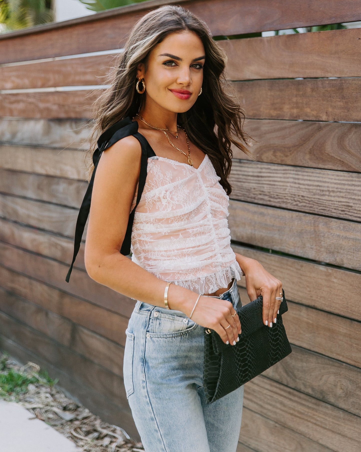 Central Park Ruched Lace Crop Top