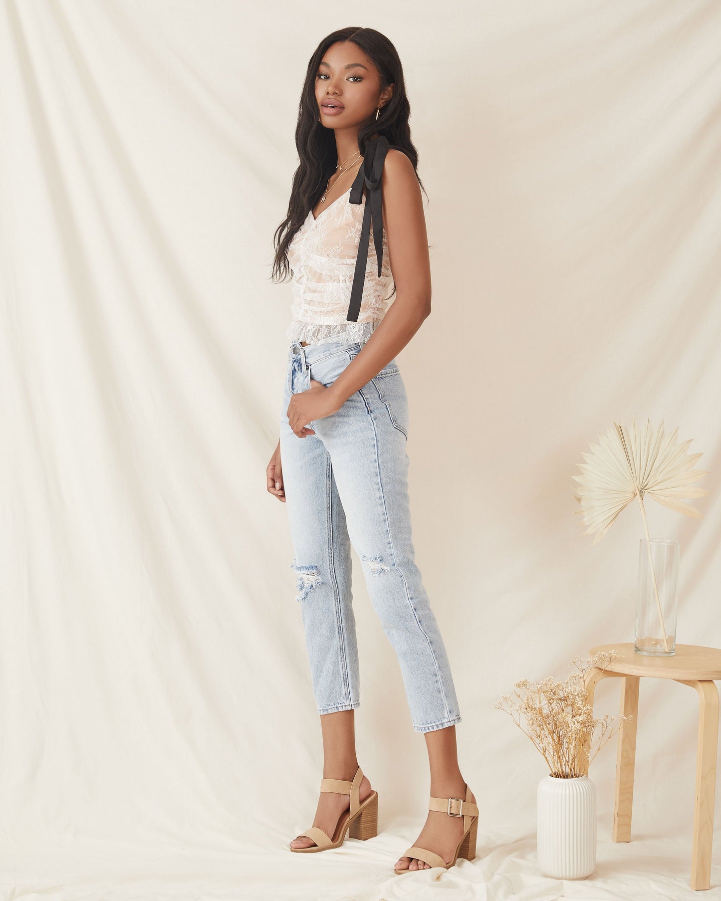 Central Park Ruched Lace Crop Top