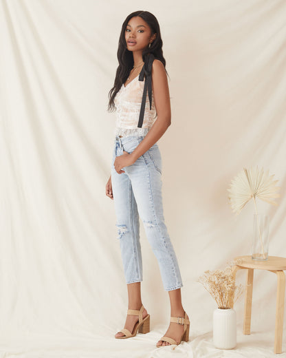 Central Park Ruched Lace Crop Top