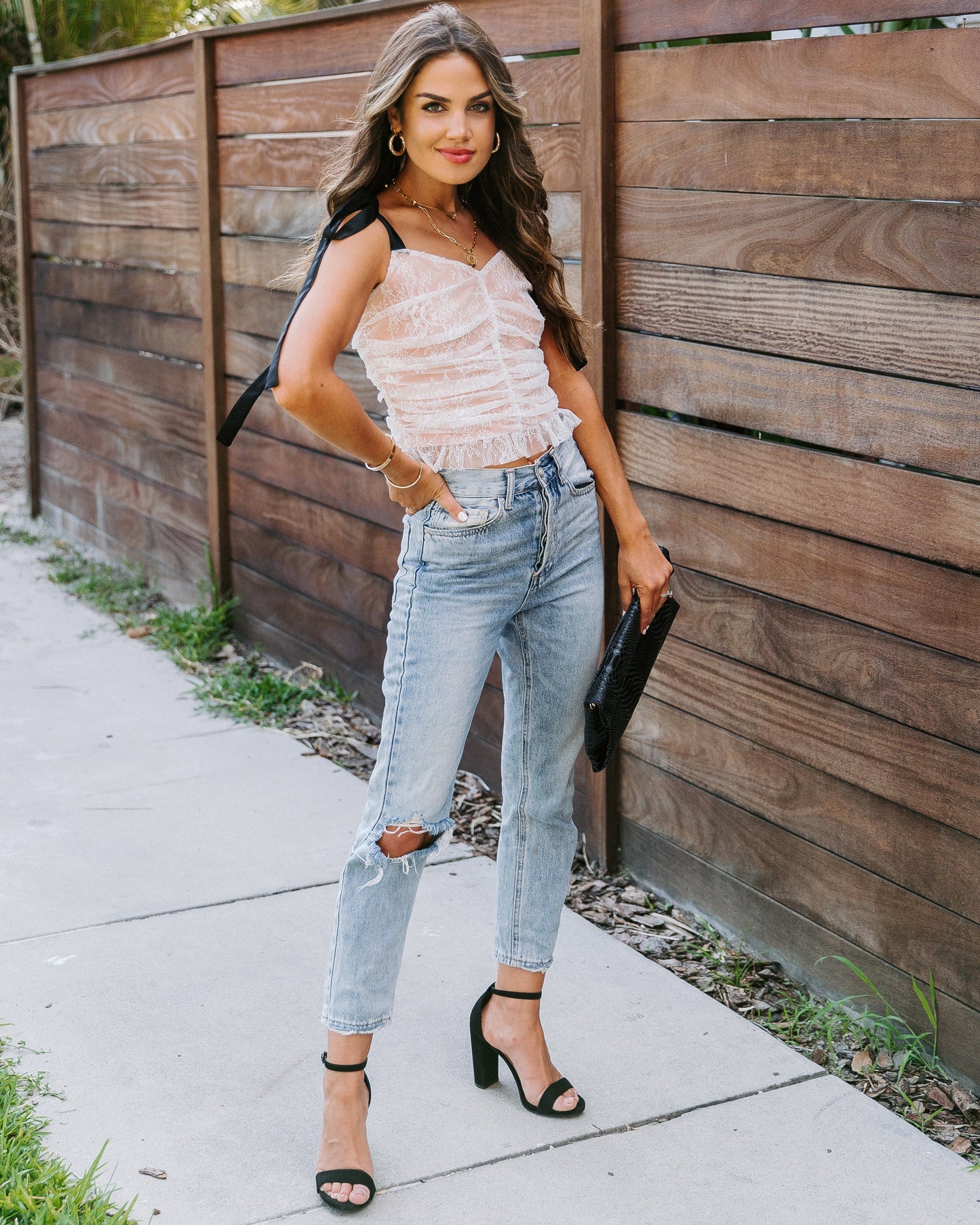 Central Park Ruched Lace Crop Top