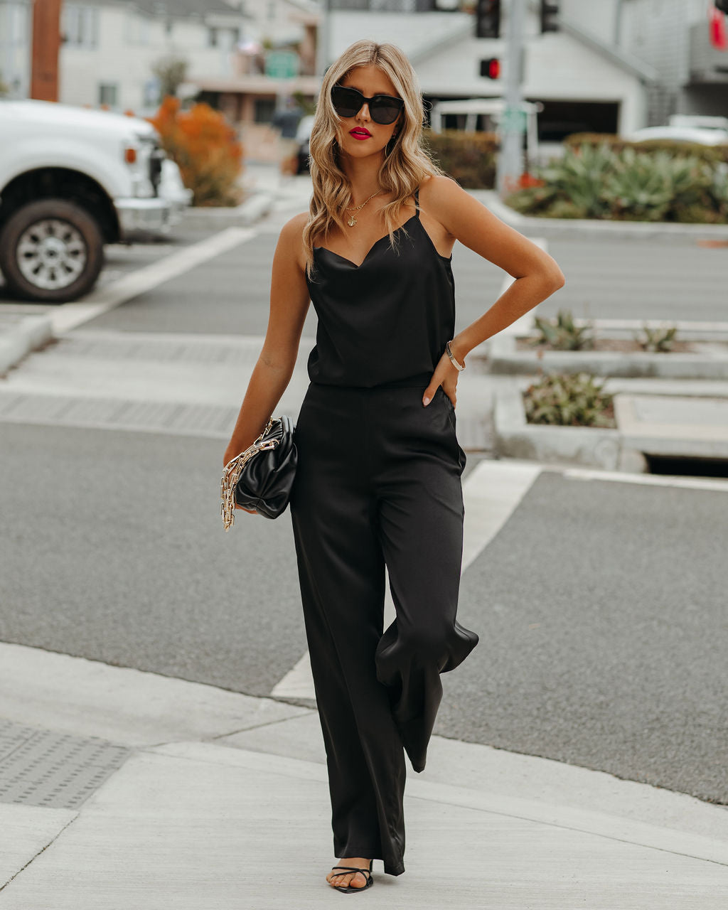 Chana Satin Cami Tank - Black