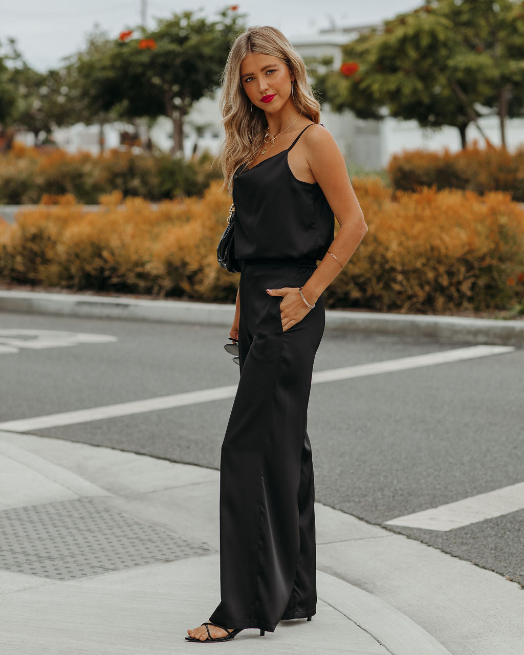 Chana Satin Cami Tank - Black