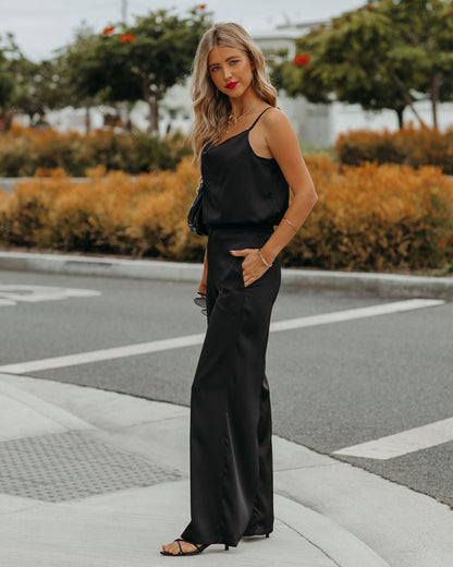 Chana Satin Cami Tank - Black