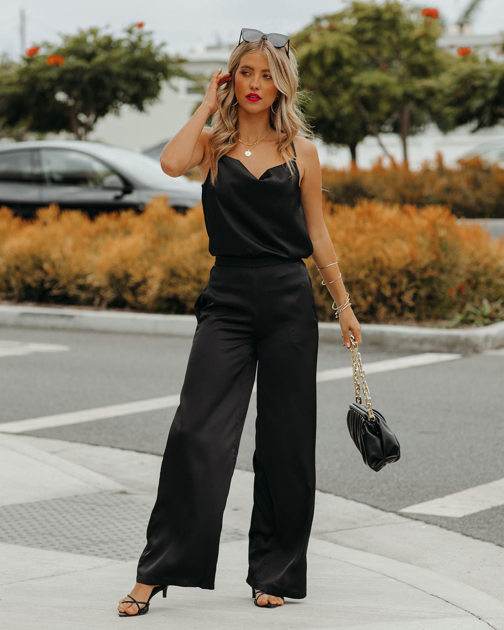 Chana Satin Cami Tank - Black