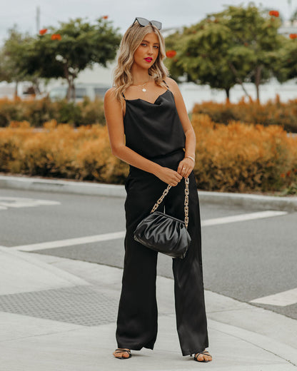 Chana Satin Cami Tank - Black