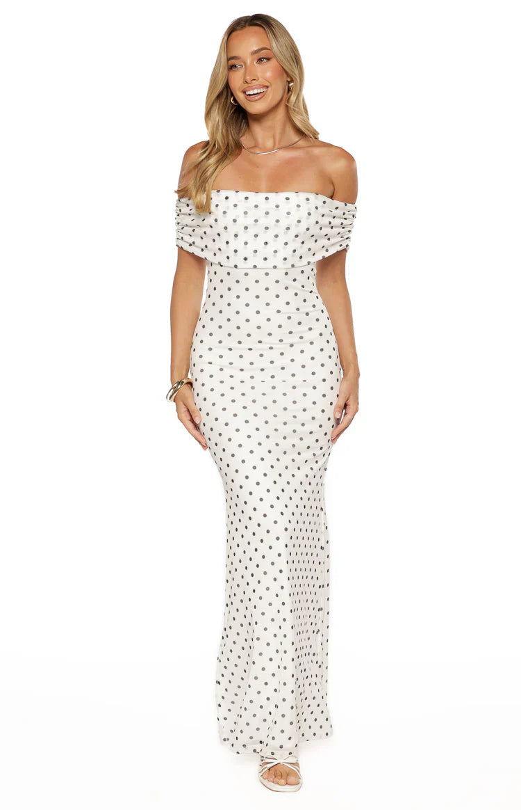 Cole White Polka Mesh Prom Dress
