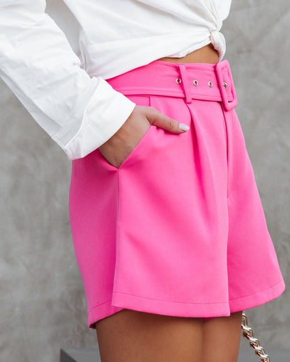 Collins Avenue Pocketed High Waisted Belted Shorts - Pink