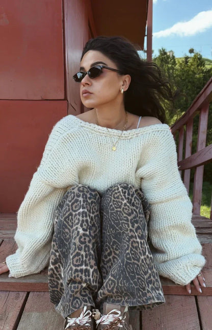 Delvey Cream Chunky Knit Sweater