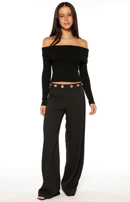 Devotion Black Eyelet Straight Leg Pants