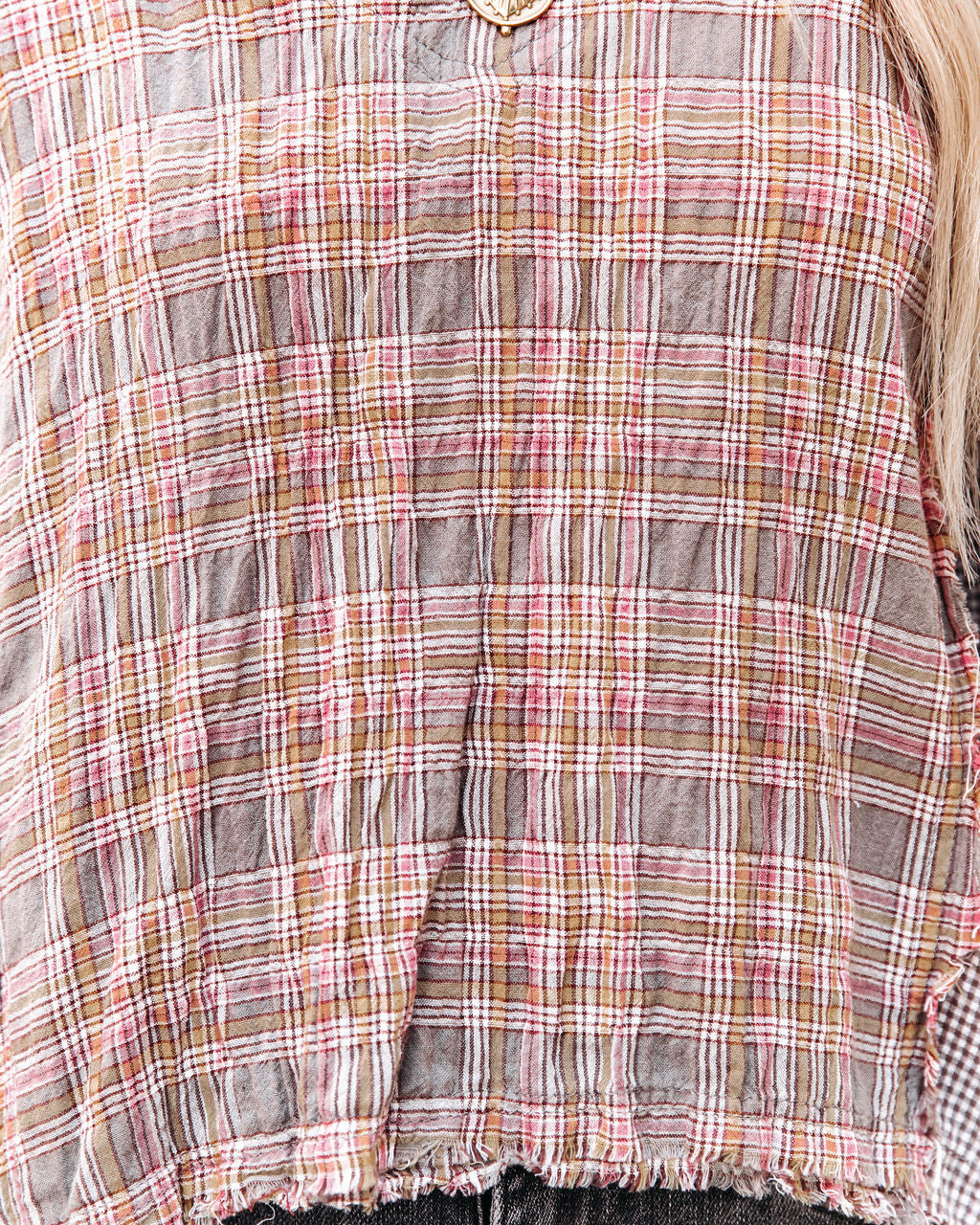 Elowen Cotton Frayed Plaid Top