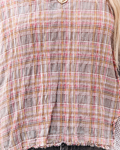 Elowen Cotton Frayed Plaid Top