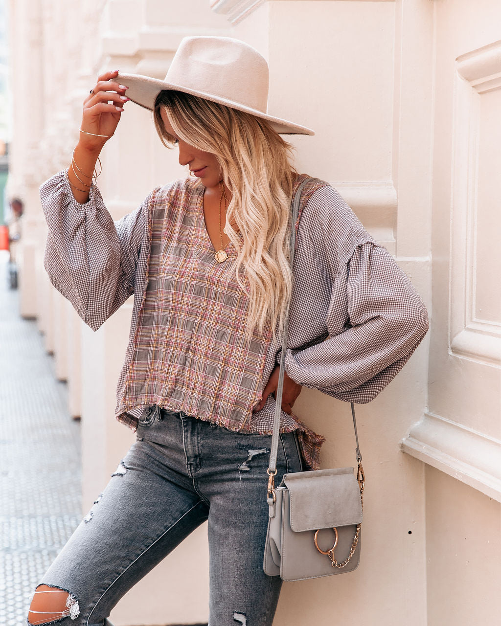 Elowen Cotton Frayed Plaid Top