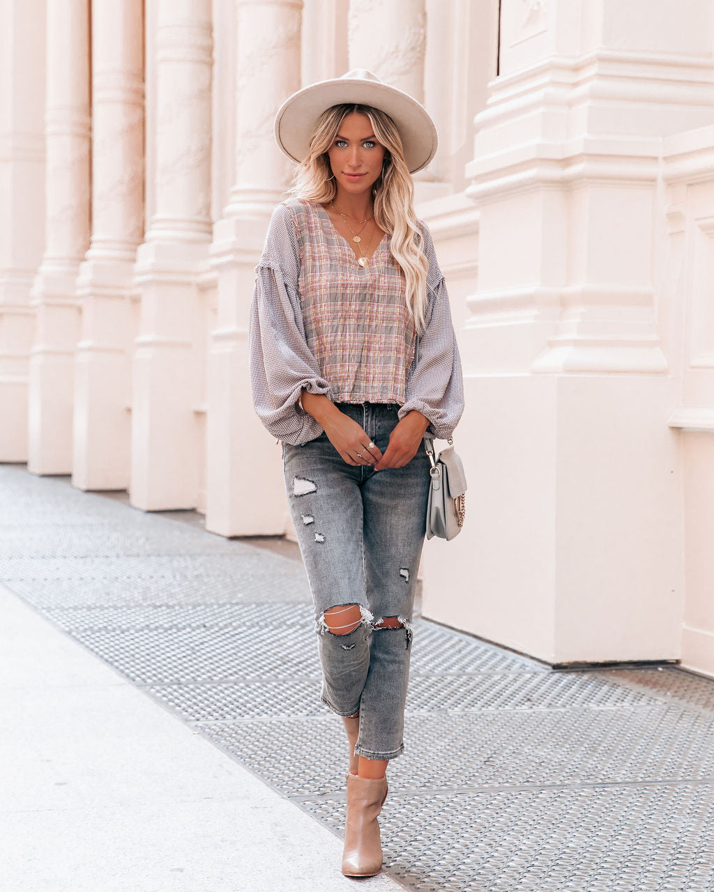 Elowen Cotton Frayed Plaid Top