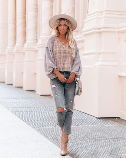 Elowen Cotton Frayed Plaid Top