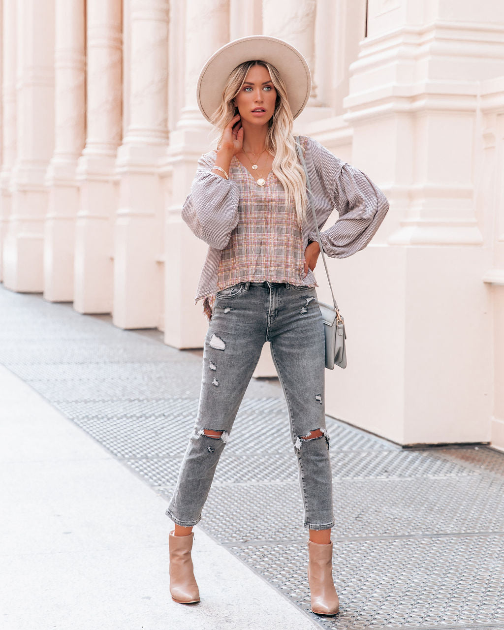 Elowen Cotton Frayed Plaid Top