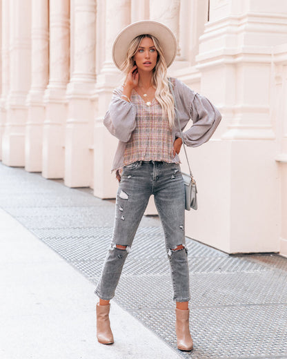 Elowen Cotton Frayed Plaid Top