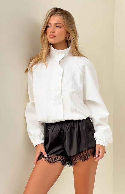 Agnes Black Lace Trim Satin Shorts