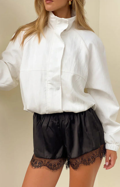 Agnes Black Lace Trim Satin Shorts