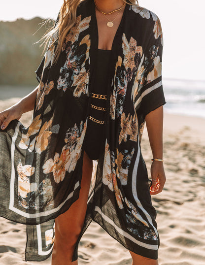 Exuma Floral Kimono - Black