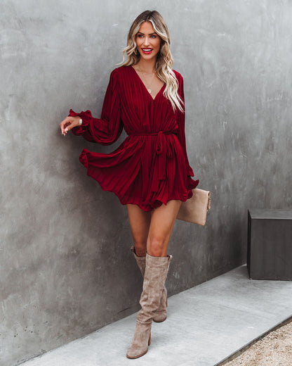 Found Love Pleated Romper - Wine