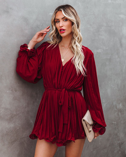 Found Love Pleated Romper - Wine