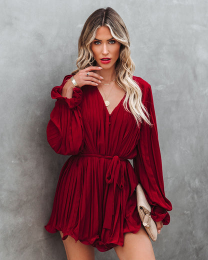 Found Love Pleated Romper - Wine