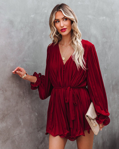Found Love Pleated Romper - Wine