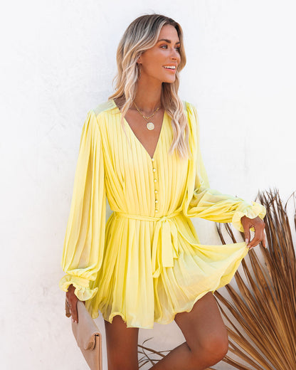 Found Love Pleated Romper - Yellow