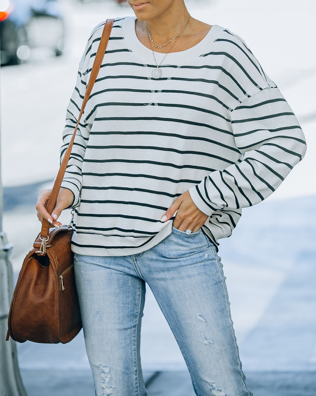 Gabriel Cotton Blend Striped Knit Top - Cream Black
