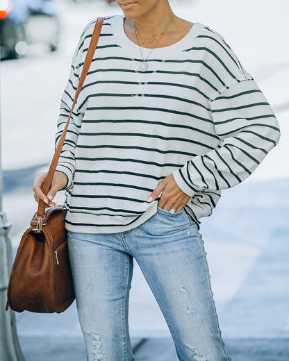 Gabriel Cotton Blend Striped Knit Top - Cream Black