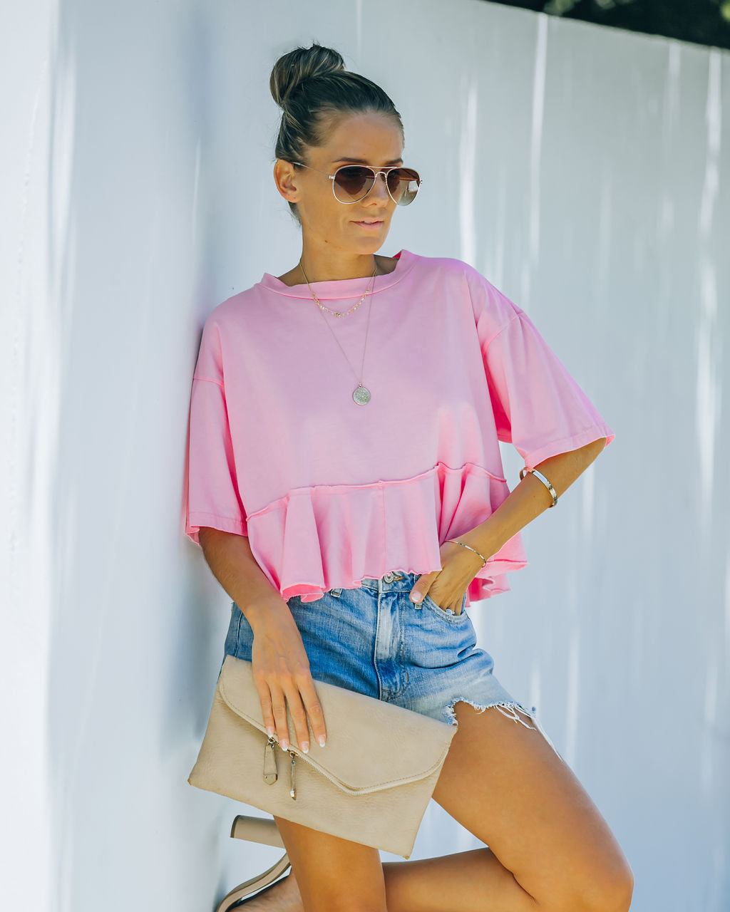 Gal Pal Cotton Peplum Top - Pink