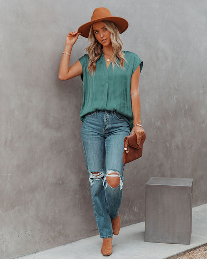 Girona Satin Blouse - Hunter Green