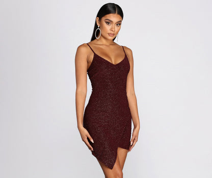 Glitter Wrap Knit Mini Dress