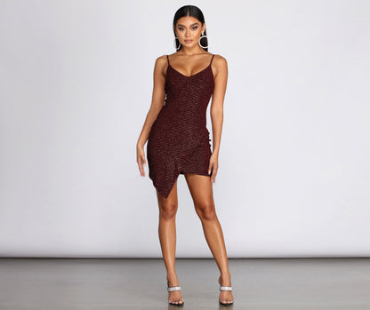 Glitter Wrap Knit Mini Dress