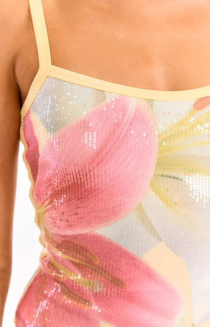 Hadley Yellow Floral Sequin Tank Top