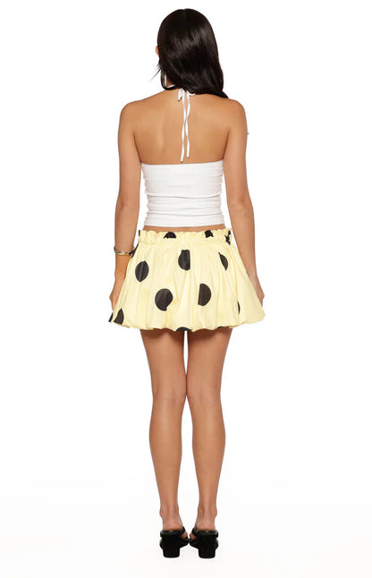 Henrietta Yellow Polka Dot Bubble Hem Mini Skirt