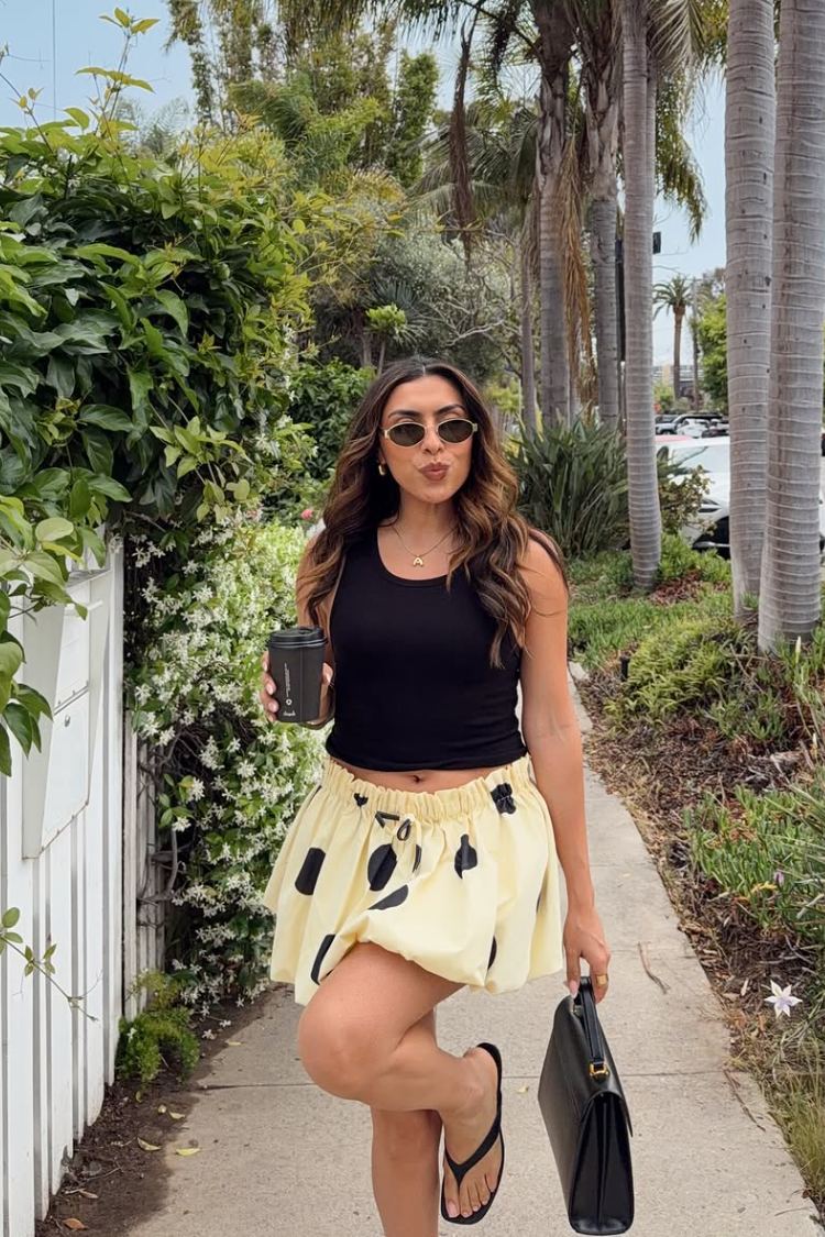Henrietta Yellow Polka Dot Bubble Hem Mini Skirt