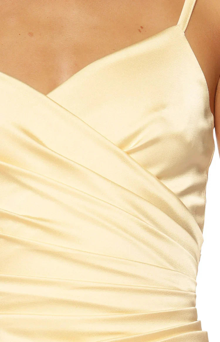 Higher Ground Yellow Ruched Party Mini Dress