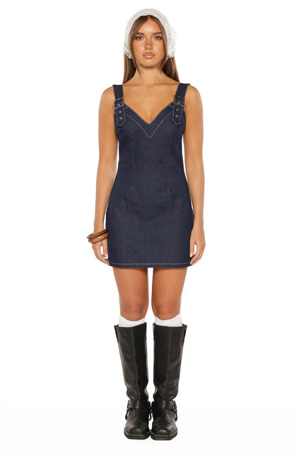 Ines Denim Buckle Detail Mini Dress