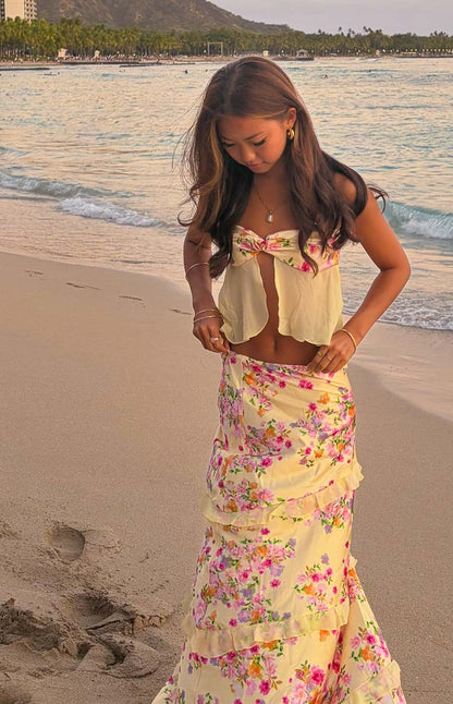 Jacqulin Yellow Bloom Strapless Top