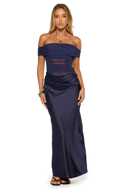 Jamilla Navy Off Shoulder Formal Maxi Dress