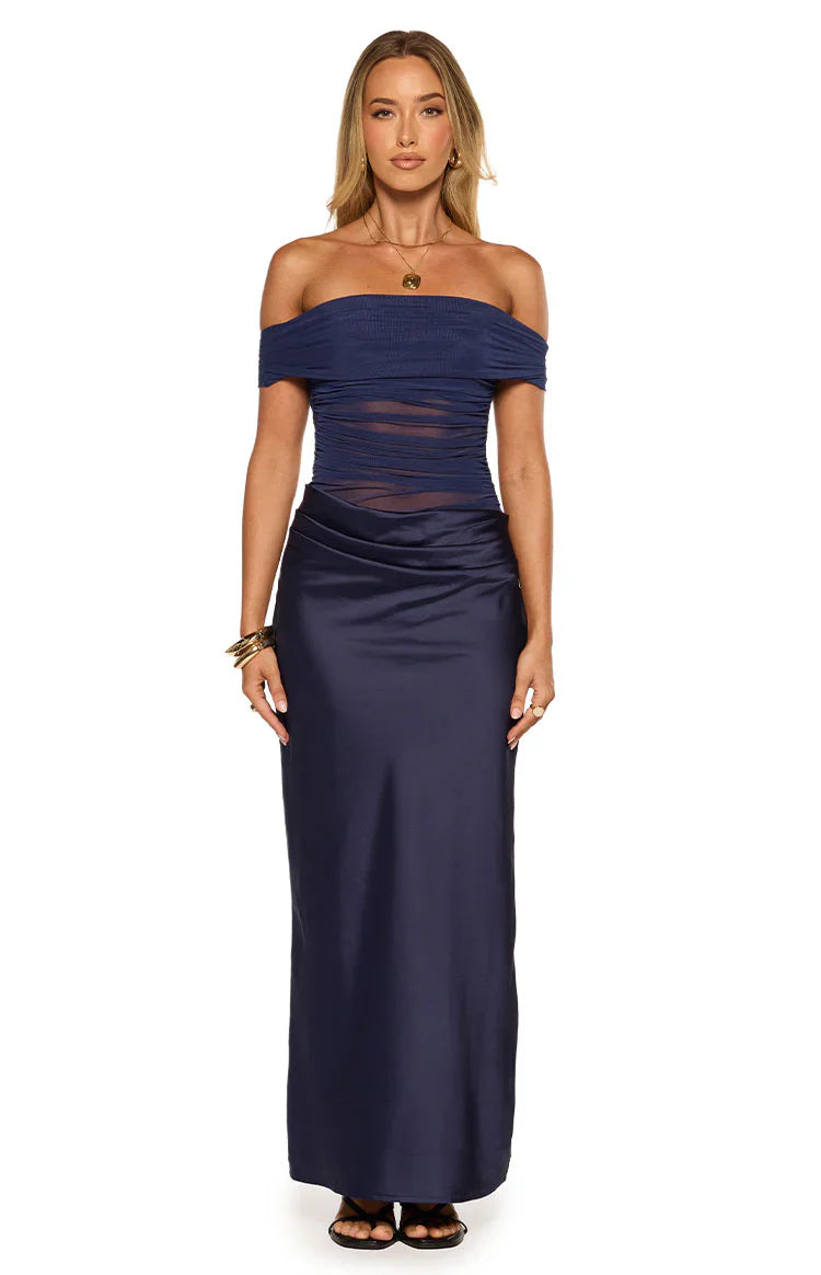 Jamilla Navy Off Shoulder Formal Maxi Dress