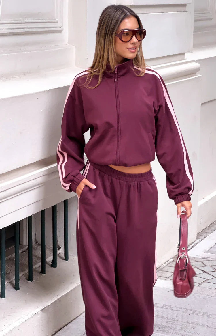 Kosie Burgundy and Pink Stripe Track Jacket