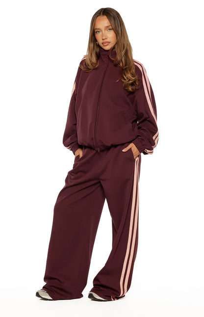 Kosie Burgundy and Pink Stripe Track Jacket