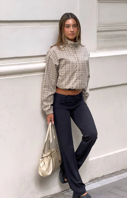 Lee Beige Plaid Funnel Neck Jacket